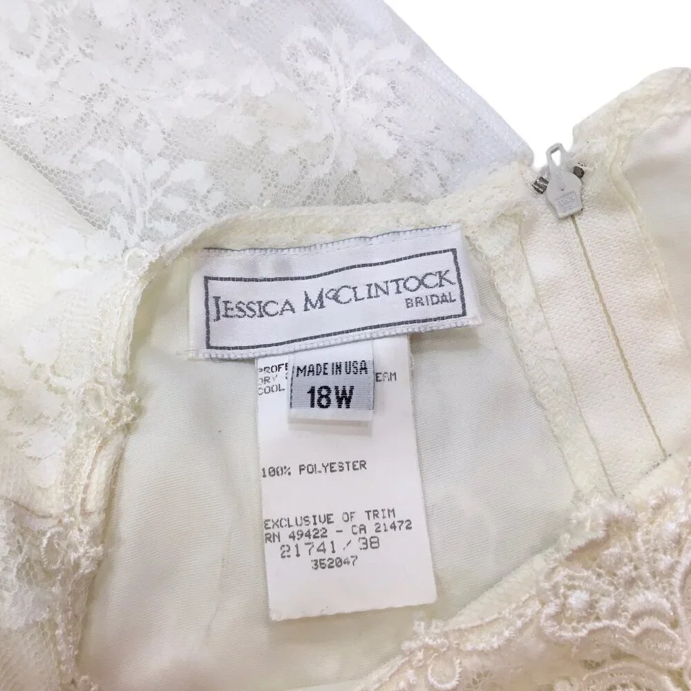 Jessica McClintock Bridal Dress Gown Vintage Lace Drop Waist Size 18W Plus Ivory